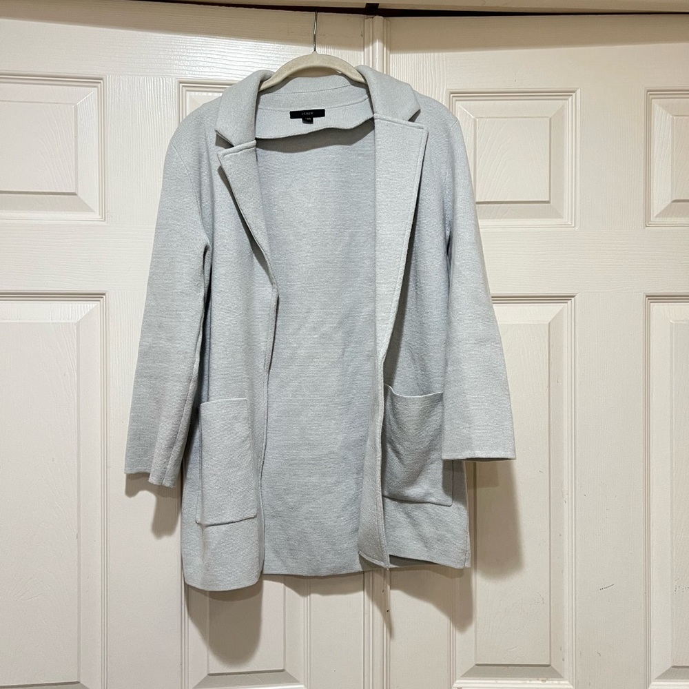 J Crew 365 Sophie Open Front Knit Blazer Sweater Size XXS Merino Wool Light Gray